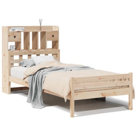 Lit simple，Lit adulte，Lit bibliothèque sans matelas 100x200 cm bois massif de pin CFW769347