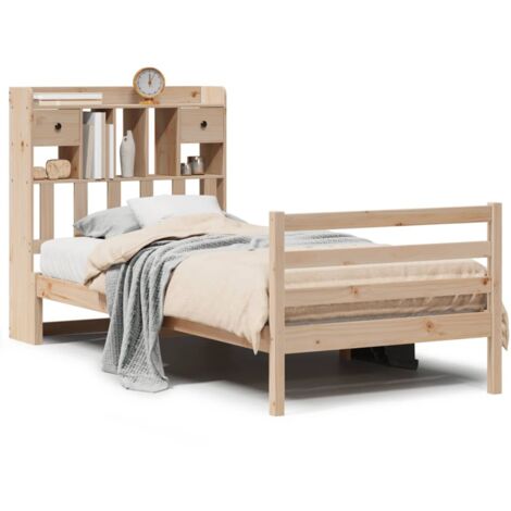 Lit simple，Lit adulte，Lit bibliothèque sans matelas 100x200 cm bois massif de pin CFW802957