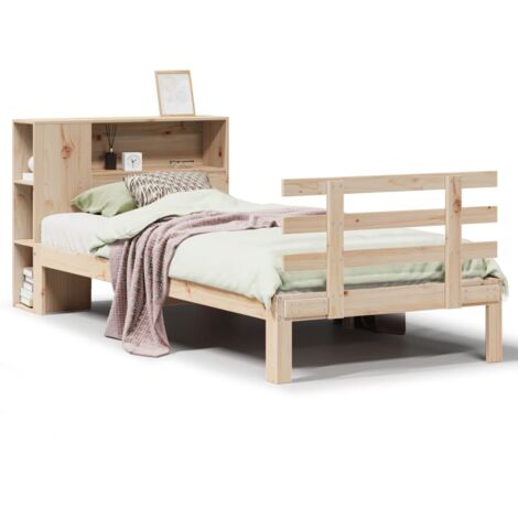Lit simple，Lit adulte，Lit bibliothèque sans matelas 75x190 cm bois de pin massif
