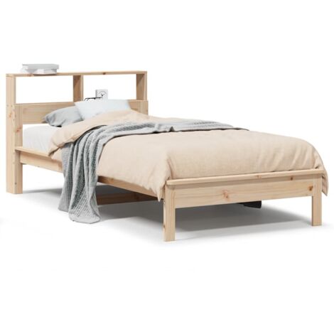 Lit simple，Lit adulte，Lit bibliothèque sans matelas 75x190 cm bois de pin massif CFW39387