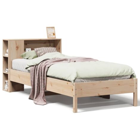 Lit simple，Lit adulte，Lit bibliothèque sans matelas 75x190 cm bois de pin massif CFW40945