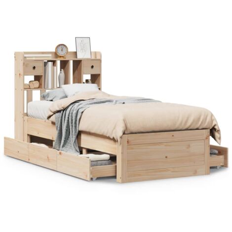 Lit simple，Lit adulte，Lit bibliothèque sans matelas 75x190 cm bois de pin massif CFW42650