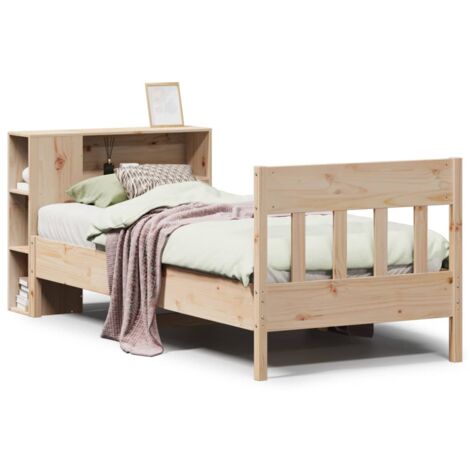 Lit simple，Lit adulte，Lit bibliothèque sans matelas 75x190 cm bois de pin massif CFW4521442