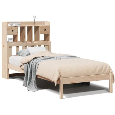 Lit simple，Lit adulte，Lit bibliothèque sans matelas 75x190 cm bois de pin massif CFW5267539