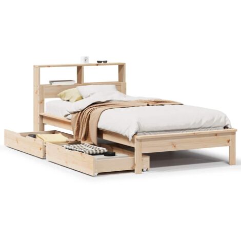 Lit simple，Lit Adulte，Lit bibliothèque sans matelas 75x190 cm bois de pin massif CFW547124