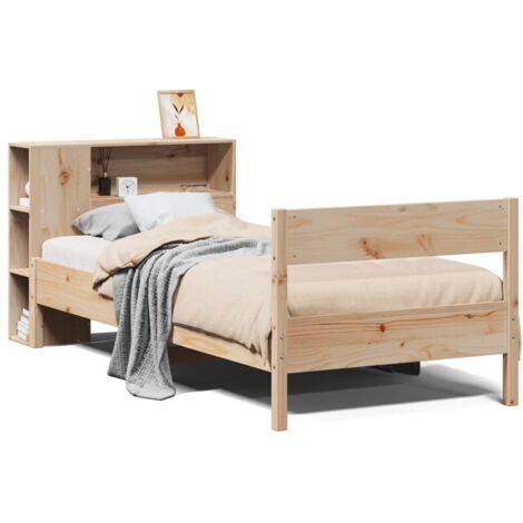Lit simple，Lit adulte，Lit bibliothèque sans matelas 75x190 cm bois de pin massif CFW64408