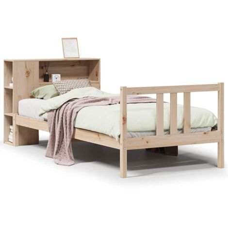 Lit simple，Lit adulte，Lit bibliothèque sans matelas 75x190 cm bois de pin massif CFW6555320