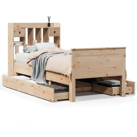 Lit simple，Lit adulte，Lit bibliothèque sans matelas 75x190 cm bois de pin massif CFW714548