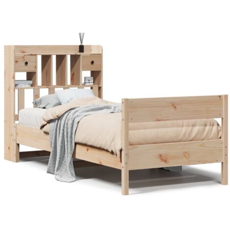 Lit simple，Lit adulte，Lit bibliothèque sans matelas 75x190 cm bois de pin massif CFW73118