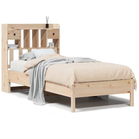 Lit simple，Lit adulte，Lit bibliothèque sans matelas 75x190 cm bois de pin massif CFW73700