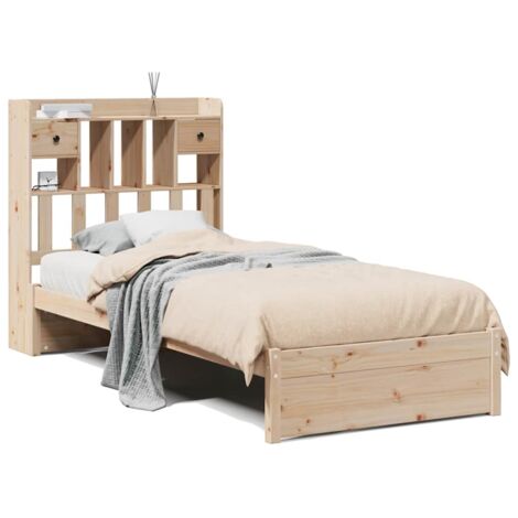 Lit simple，Lit adulte，Lit bibliothèque sans matelas 75x190 cm bois de pin massif CFW79362