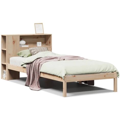 Lit simple，Lit adulte，Lit bibliothèque sans matelas 75x190 cm bois de pin massif CFW79736