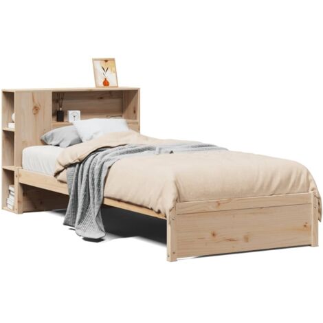 Lit simple，Lit adulte，Lit bibliothèque sans matelas 75x190 cm bois de pin massif CFW99441