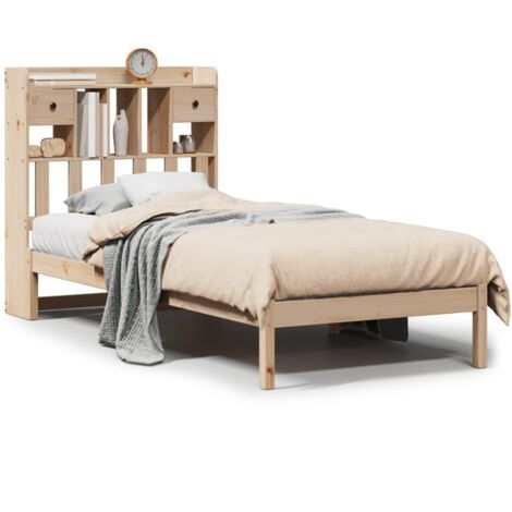 Lit simple，Lit adulte，Lit bibliothèque sans matelas 90x190 cm bois de pin massif CFW18678