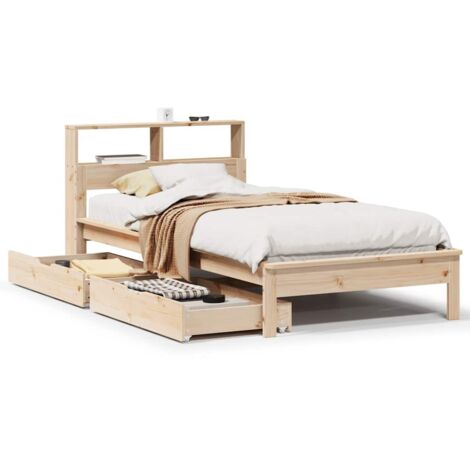 Lit simple，Lit Adulte，Lit bibliothèque sans matelas 90x190 cm bois de pin massif CFW225596