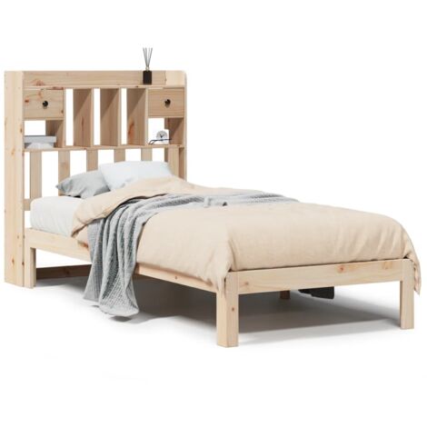 Lit simple，Lit adulte，Lit bibliothèque sans matelas 90x190 cm bois de pin massif CFW50504