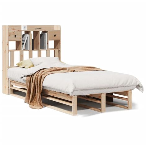 Lit simple，Lit adulte，Lit bibliothèque sans matelas 90x190 cm bois de pin massif CFW676636