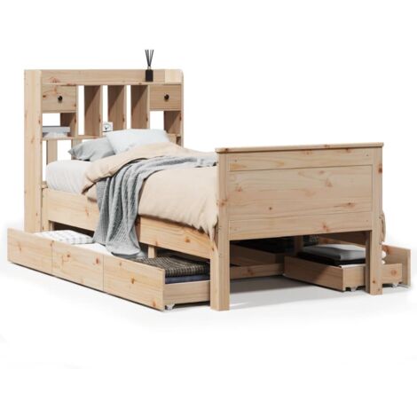 Lit simple，Lit adulte，Lit bibliothèque sans matelas 90x190 cm bois de pin massif CFW680303