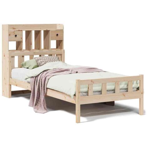 Lit simple，Lit adulte，Lit bibliothèque sans matelas 90x190 cm bois de pin massif CFW8436354