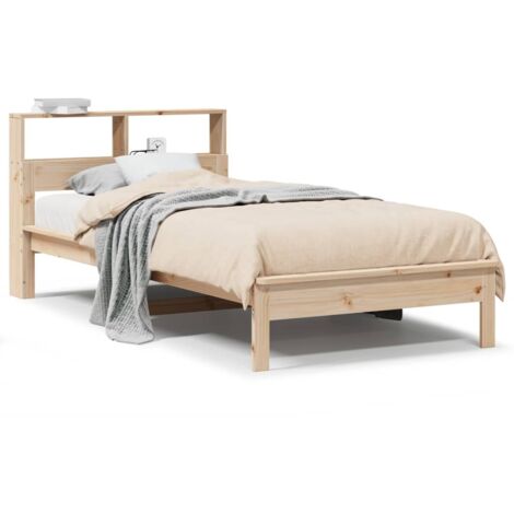 Lit simple，Lit adulte，Lit bibliothèque sans matelas 90x190 cm bois de pin massif CFW94956