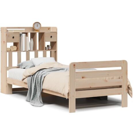 Lit simple，Lit adulte，Lit bibliothèque sans matelas 90x200 cm bois de pin massif CFW148966