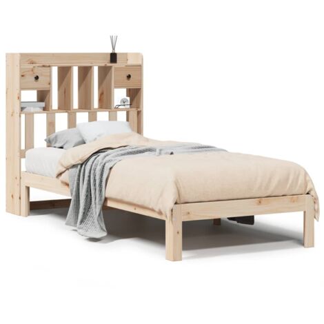 Lit simple，Lit adulte，Lit bibliothèque sans matelas 90x200 cm bois de pin massif CFW67521