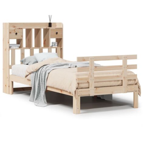 Lit simple，Lit adulte，Lit bibliothèque sans matelas 90x200 cm bois de pin massif CFW689995