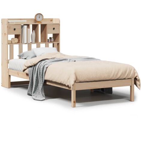 Lit simple，Lit adulte，Lit bibliothèque sans matelas 90x200 cm bois de pin massif CFW83930