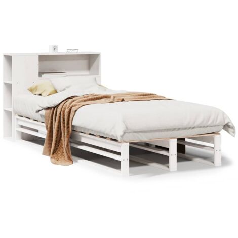 Lit simple，Lit adulte，Lit bibliothèque sans matelas blanc 75x190 cm bois massif CFW62001
