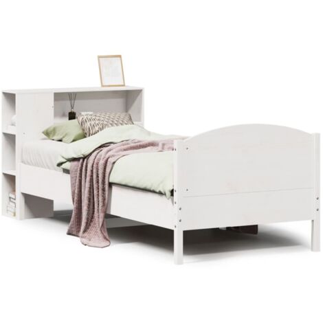Lit simple，Lit adulte，Lit bibliothèque sans matelas blanc 75x190cm bois de pin massif CFW1845391