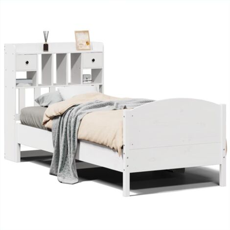 Lit simple，Lit adulte，Lit bibliothèque sans matelas blanc 75x190cm bois de pin massif CFW425705