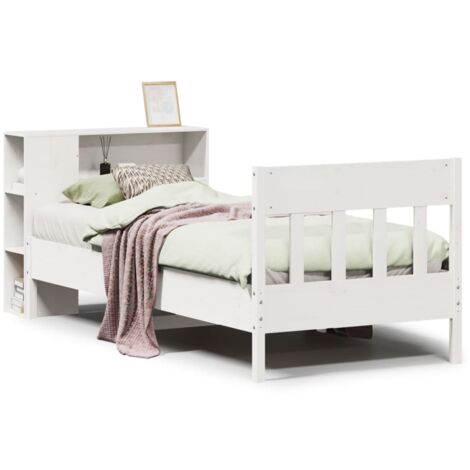 Lit simple，Lit adulte，Lit bibliothèque sans matelas blanc 75x190cm bois de pin massif CFW5245208
