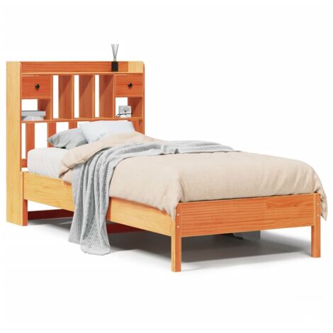 Lit simple，Lit adulte，Lit bibliothèque sans matelas cire marron 100x200 cm pin massif CFW65232