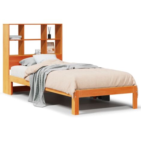 Lit simple，Lit adulte，Lit bibliothèque sans matelas cire marron 100x200 cm pin massif CFW68681