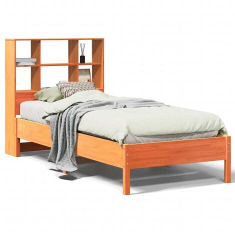 Lit simple，Lit adulte，Lit bibliothèque sans matelas cire marron 100x200 cm pin massif CFW88651