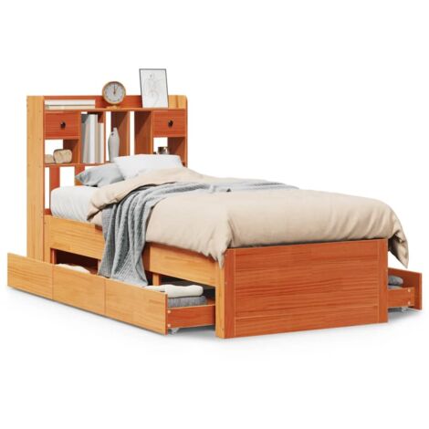Lit simple，Lit adulte，Lit bibliothèque sans matelas cire marron 75x190 cm pin massif CFW15018