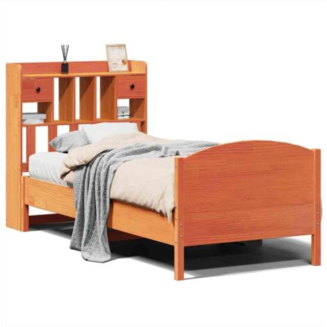 Lit simple，Lit adulte，Lit bibliothèque sans matelas cire marron 75x190 cm pin massif CFW188248