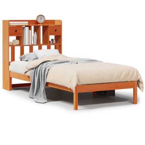 Lit simple，Lit adulte，Lit bibliothèque sans matelas cire marron 75x190 cm pin massif CFW38590