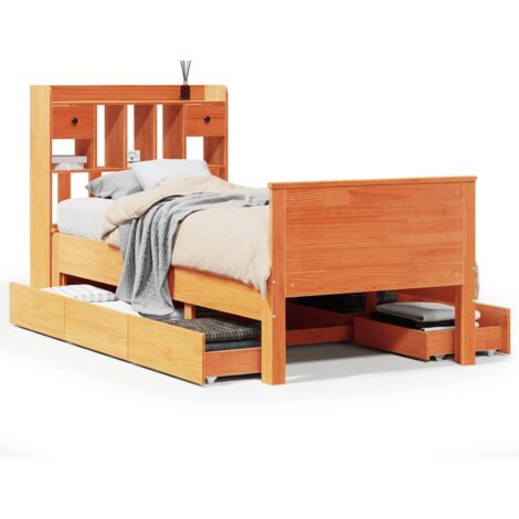 Lit simple，Lit adulte，Lit bibliothèque sans matelas cire marron 75x190 cm pin massif CFW458338