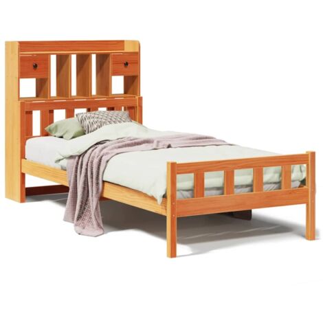 Lit simple，Lit adulte，Lit bibliothèque sans matelas cire marron 75x190 cm pin massif CFW664109