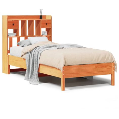Lit simple，Lit adulte，Lit bibliothèque sans matelas cire marron 75x190 cm pin massif CFW70567