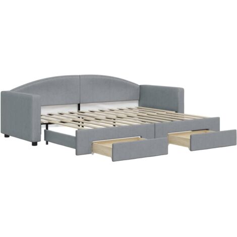 Lit simple,Lit adulte,Lit de jour avec gigogne et tiroirs gris clair 80x200 cm tissu CFW97899