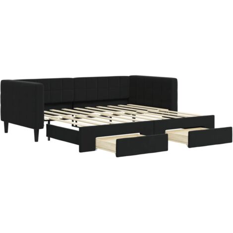 Lit simple，Lit adulte，Lit de jour avec gigogne et tiroirs noir 90x190 cm velours CFW105712