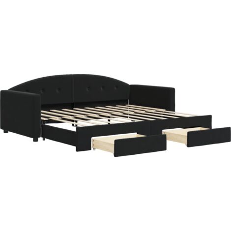 Lit simple，Lit adulte，Lit de jour avec gigogne et tiroirs noir 90x190 cm velours CFW763071