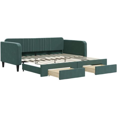 Lit simple，Lit adulte，Lit de jour avec gigogne et tiroirs sans matelas 100x200 cm CFW11611