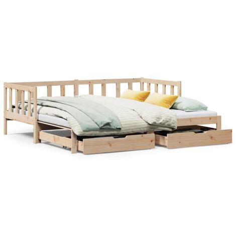 Lit simple，Lit adulte，Lit de jour avec gigogne et tiroirs sans matelas 80x200 cm CFW81909