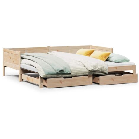 Lit simple，Lit adulte，Lit de jour avec gigogne et tiroirs sans matelas 90x190 cm