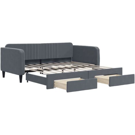 Lit simple，Lit adulte，Lit de jour avec gigogne et tiroirs sans matelas 90x190 cm CFW961292