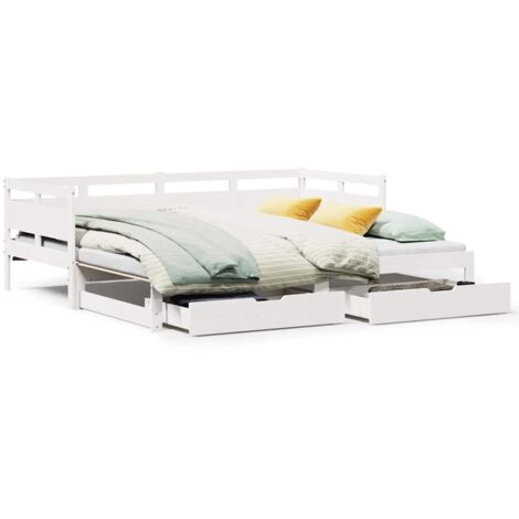 Lit simple，Lit Adulte，Lit de jour avec gigogne et tiroirs sans matelas blanc 80x200cm CFW347641