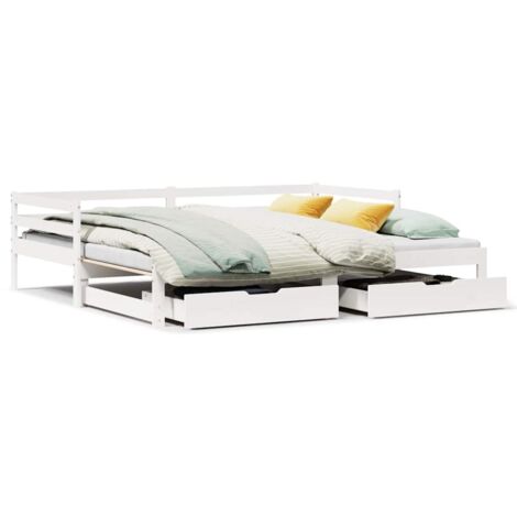 Lit simple，Lit Adulte，Lit de jour avec gigogne et tiroirs sans matelas blanc 80x200cm CFW899891